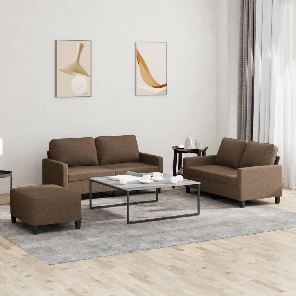 Dreiteilige Sofagarnitur mit Kissen - Braun im modernen Design - Couch Set zum Plaudern und Entspannen - Für das Wohnzimmer