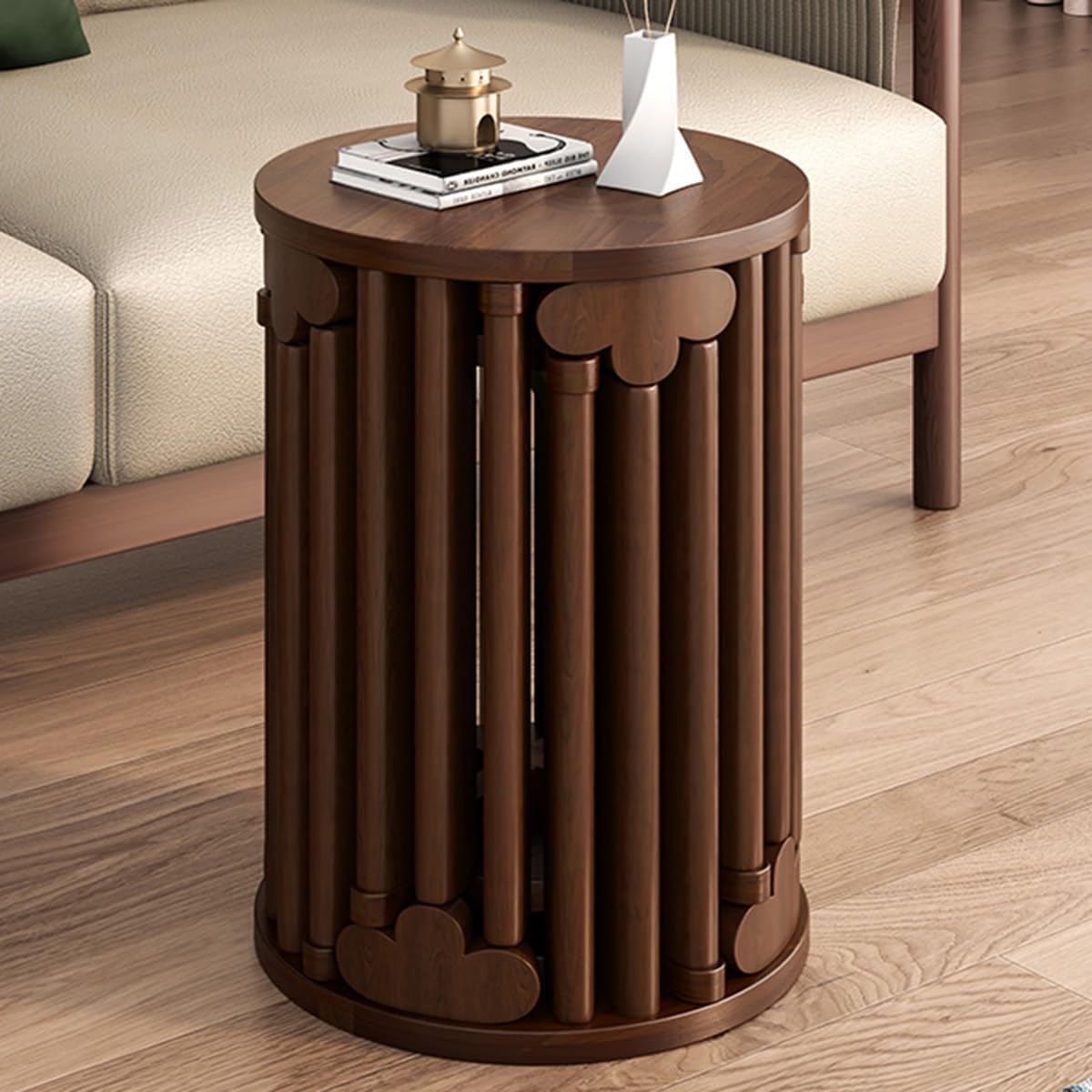 Stapelbarer Hocker aus Massivholz - Walnussfarben mit Rollen - Multifunktionaler Beistelltisch und Sitzplatz - Für Wohnzimmer und Schlafzimmer