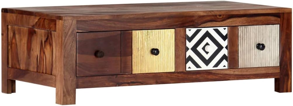 Couchtisch aus massivem Akazienholz - Zwei Schubladen mit großem Stauraum - Braun im Retro Antik Look - 90 x 50 x 30 cm für das Wohnzimmer