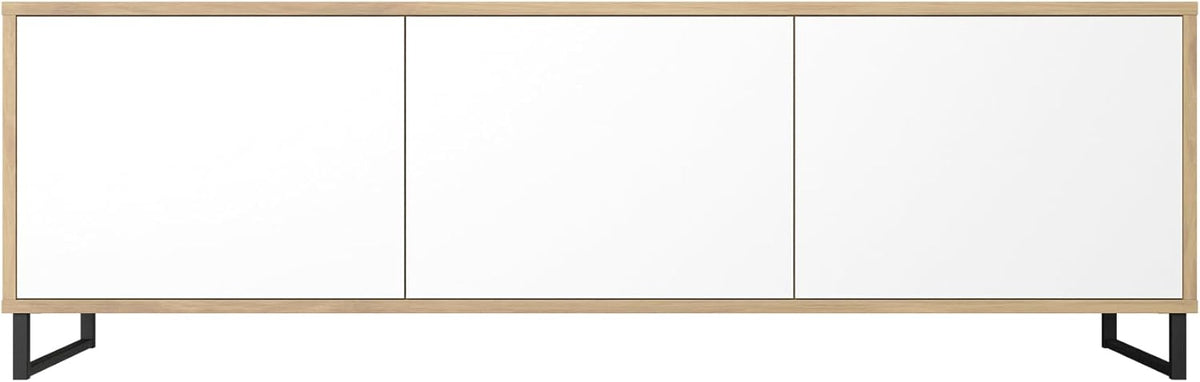 TV Lowboard mit 3 Türen - Weiß aus Holzwerkstoff mit schwarzem Metallrahmen - 161 x 38 x 42 cm - Moderner Fernsehschrank mit Stauraum für Wohnzimmer und Medien