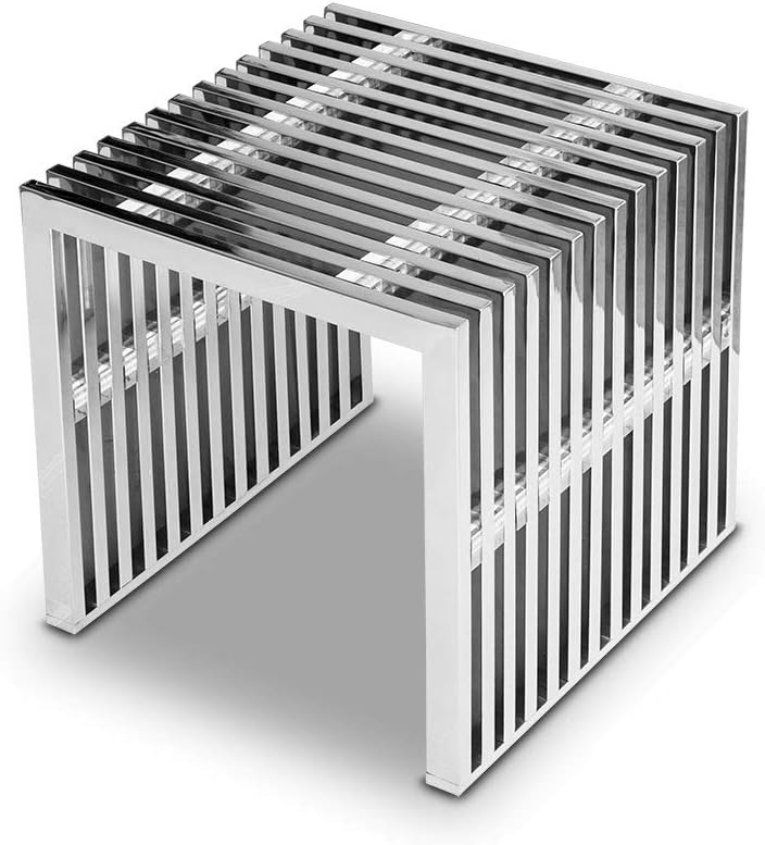 NEUERRAUM Bauhaus Hocker - Edelstahl mit Acryl Distanzstücken - Silber im minimalistischen Design - 40 x 40 x 42 cm für Wohnbereich und Büro