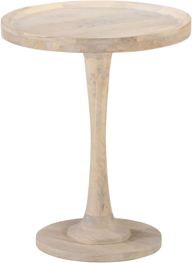 Runder Beistelltisch aus Mangoholz - Vintage Bleichfinish mit massiver Tischplatte - Braun als Side Table und Konsole - 60 x 75 cm für Wohn und Flur