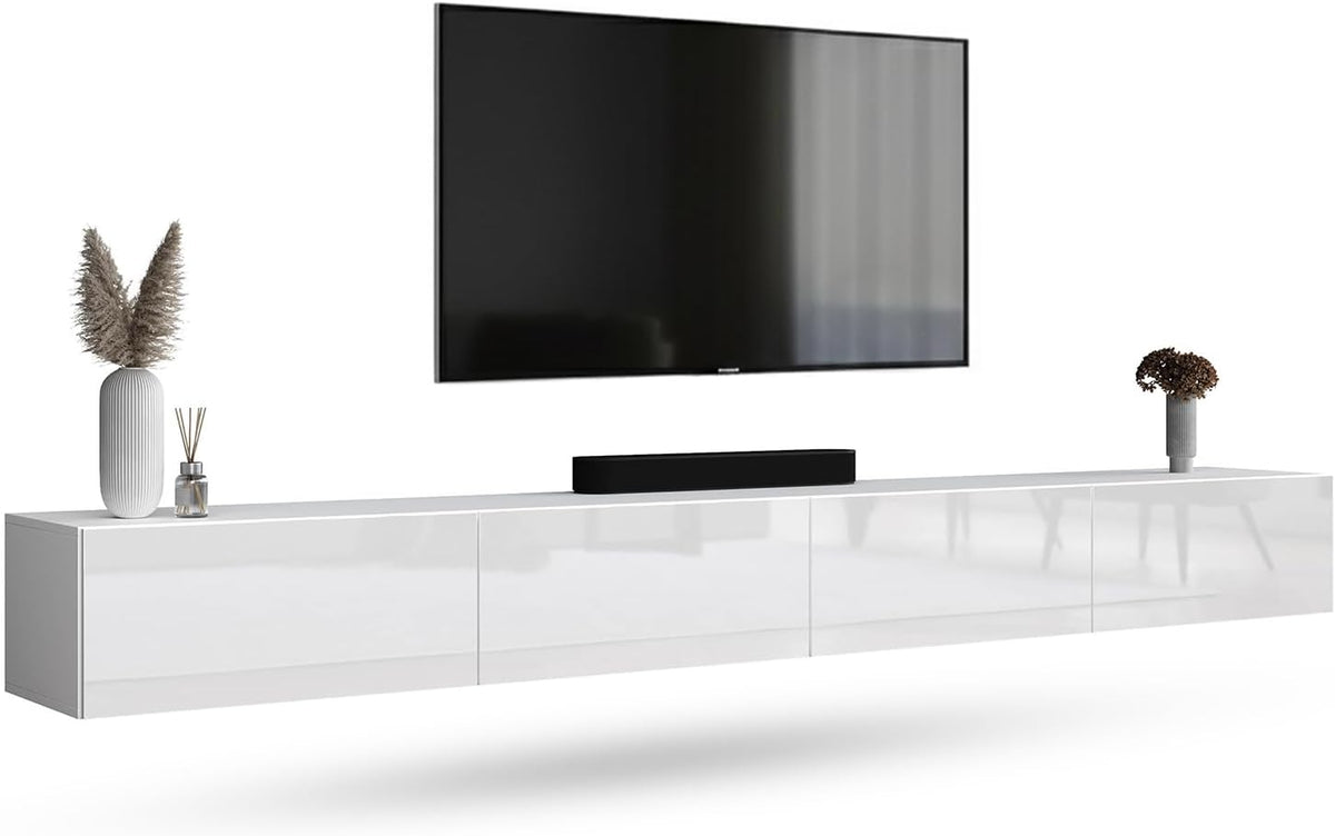 Planetmöbel West TV Schrank 280 cm - 2 TV Boards je 140 cm - Hängend oder stehend montierbar - Weißes Lowboard für moderne Wohnzimmer