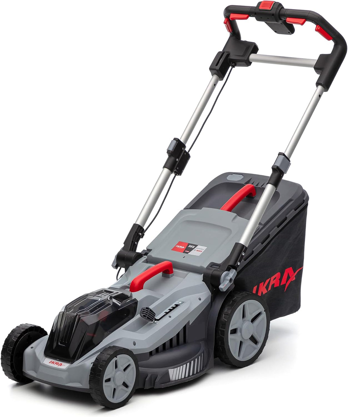IKRA Bosch IB LM 43 Akku Rasenmäher - 36 V mit 43 cm Schnittbreite für bis 600 m2 - 3 in 1 Mulchmäher mit Schnitthöhe 30 bis 75 mm - Solo ohne Akku und Ladegerät