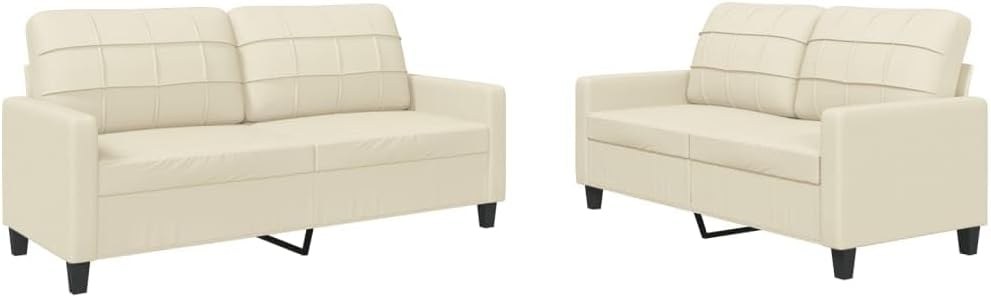 vidaXL Sofagarnitur zweiteilig - Cremefarbenes Kunstleder mit Kissen - 2 Sitzplätze mit Armlehnen - Modernes Couch Set für das Wohnzimmer