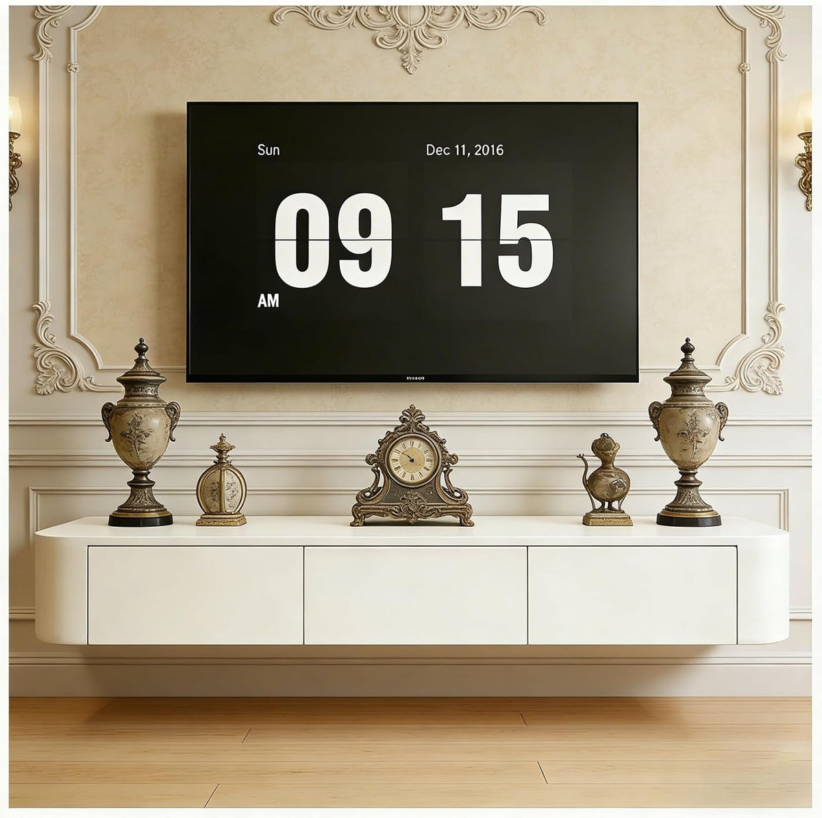 TV Lowboard hängend 140 x 24 x 20 cm - 2 Schubladen und 1 Klappe mit Kabelmanagement - Weiß im minimalistischen Stil - modernes TV Board für Wohnzimmer