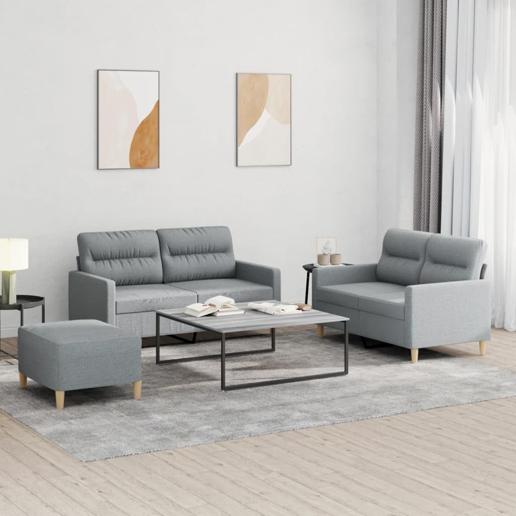 Dreiteilige Sofagarnitur aus Stoff - Hellgrau im modernen Design - Couch Set zum Entspannen Plaudern und Fernsehen - Für das Wohnzimmer