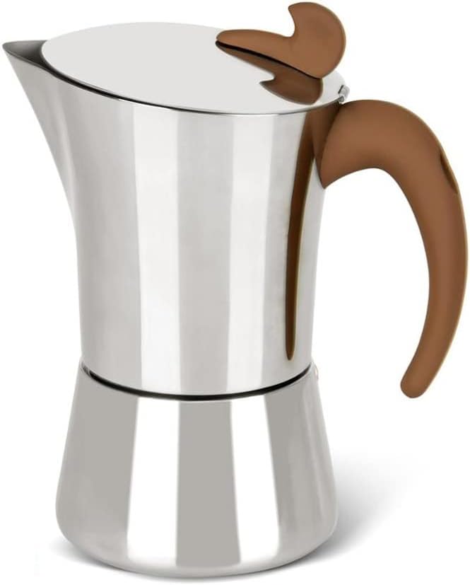 Edelstahl Espressokocher 240 ml - Herd Mokkakanne für Gas und Induktion - kompakter Kaffeebereiter - für Espresso Mokka Zuhause und Büro
