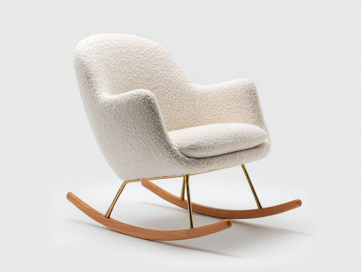 Schaukelstühle-Bouclé-Stoff-Metall-Holz-95x78x92 cm-Cremeweiß-Skandinavisch