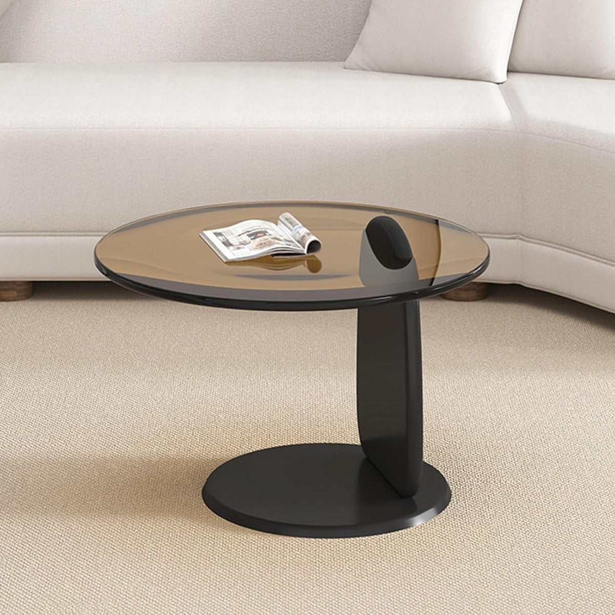Runder Beistelltisch aus Glas - Gehärtete Tischplatte mit Massivholzbeinen - Schwarz im nordischen Design - Für kleine Wohn und Schlafzimmer