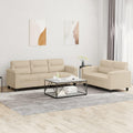 Sofagarnitur 2-teilig - Cremefarbenes Mikrofasergewebe mit Kissen - Modernes Couch Set zum Lesen und Fernsehen - Hauptelement 210 x 77 x 80 cm