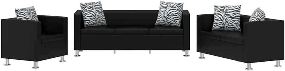 Sofagarnitur 3-teilig - Schwarzes Kunstleder im modernen Design - Couch Set für komfortable Wohnbereiche - Hauptelement 170 x 63 x 62,5 cm