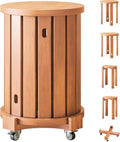 Stapelbares Holzhocker Set - Kirschholzfarben mit Rollen - Multifunktionale Sitzhocker und Beistelltische - Für Wohnzimmer und kleine Räume