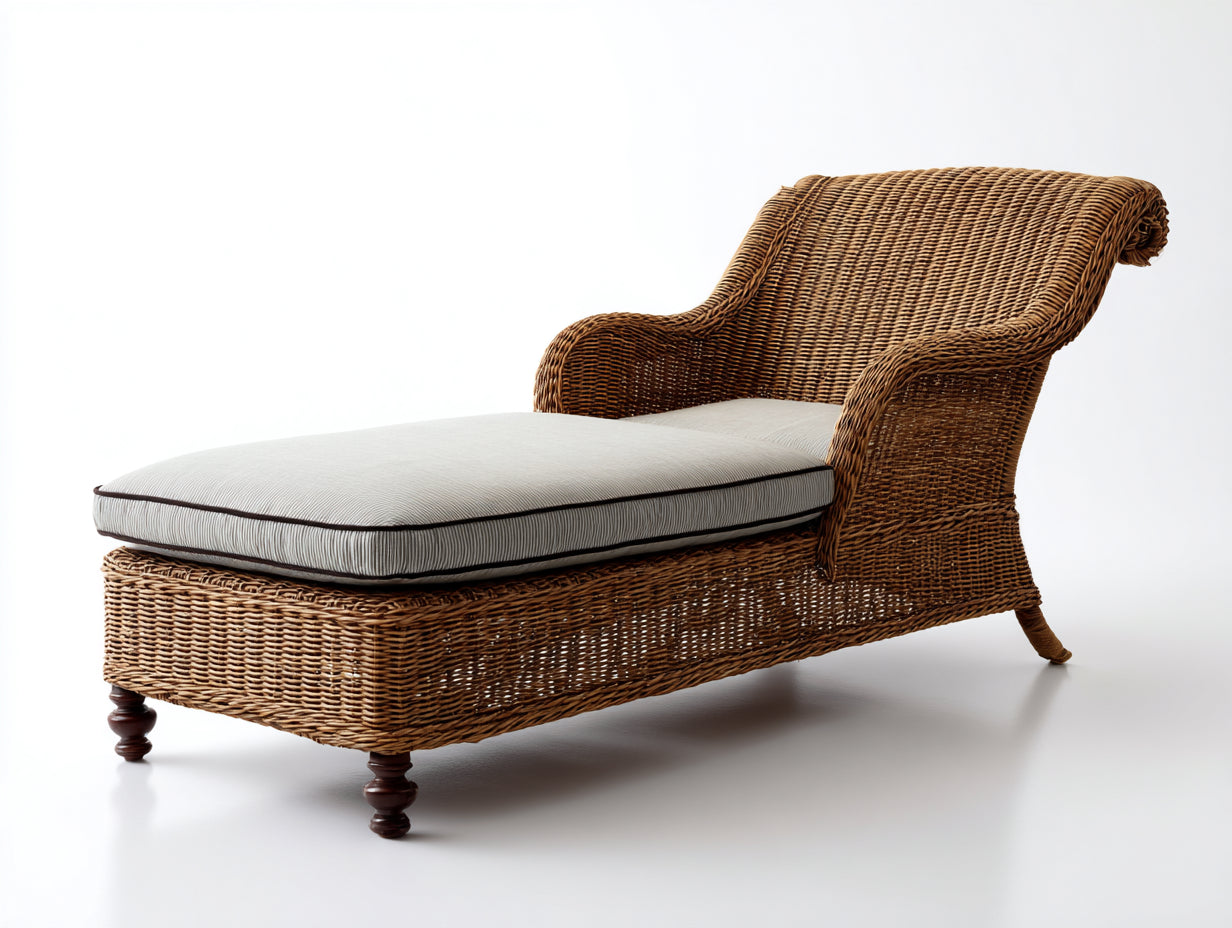 Sonnenliege - Rattan-Holz-Textil - 172 x 72 x 86 cm - Braun-Grau - Vintage-Stil