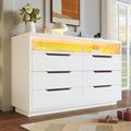 Merax Kommode Weiß - 6 Schubladen mit LED Beleuchtung und offenem Ablagefach - Mehrzweck Sideboard aus Holz für Kleidung - 120 x 85 x 40 cm