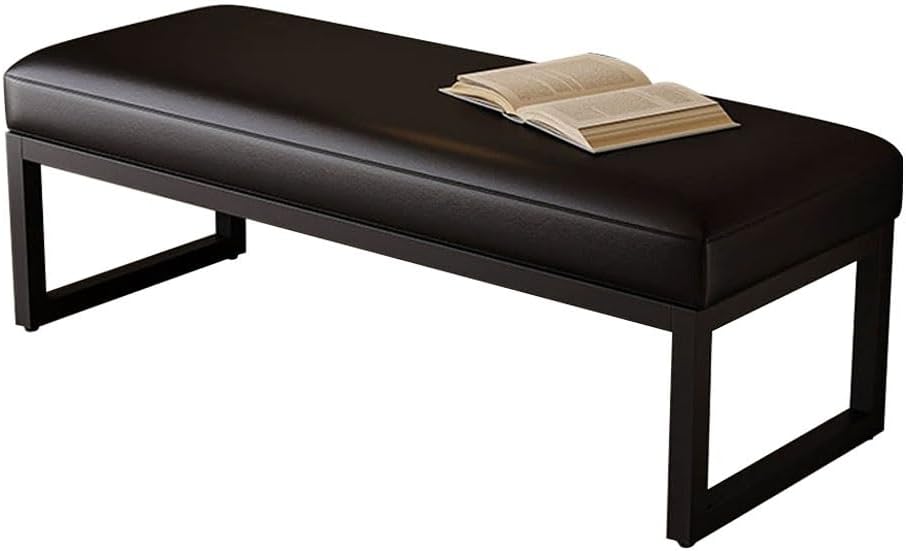YCKEGEW Schuhbank mit Sitzfläche - Schwarzes PU Leder und Kohlenstoffstahlrahmen - 100 cm langer Fußhocker - Für Flur Schlafzimmer und Erkerfenster