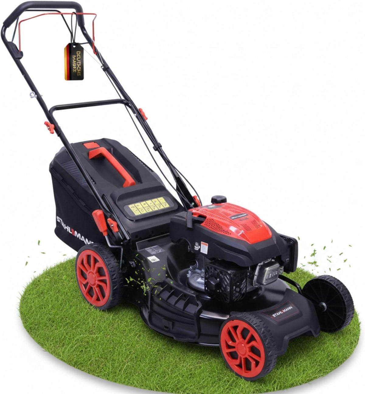 STAHLMANN BR532 Benzin Rasenmäher - 7 PS 5,1 kW mit 53 cm Schnittbreite und Antrieb - 60 l Fangkorb und Mulchfunktion - Easy Clean große Räder Schnitthöhe bis 95 mm