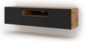 BIM Furniture TV Lowboard 150 cm - Artisan Eiche und Schwarz Matt mit LED - Hängend oder stehend als Sideboard nutzbar - Modernes HiFi Möbel 150 x 42 x 37 cm
