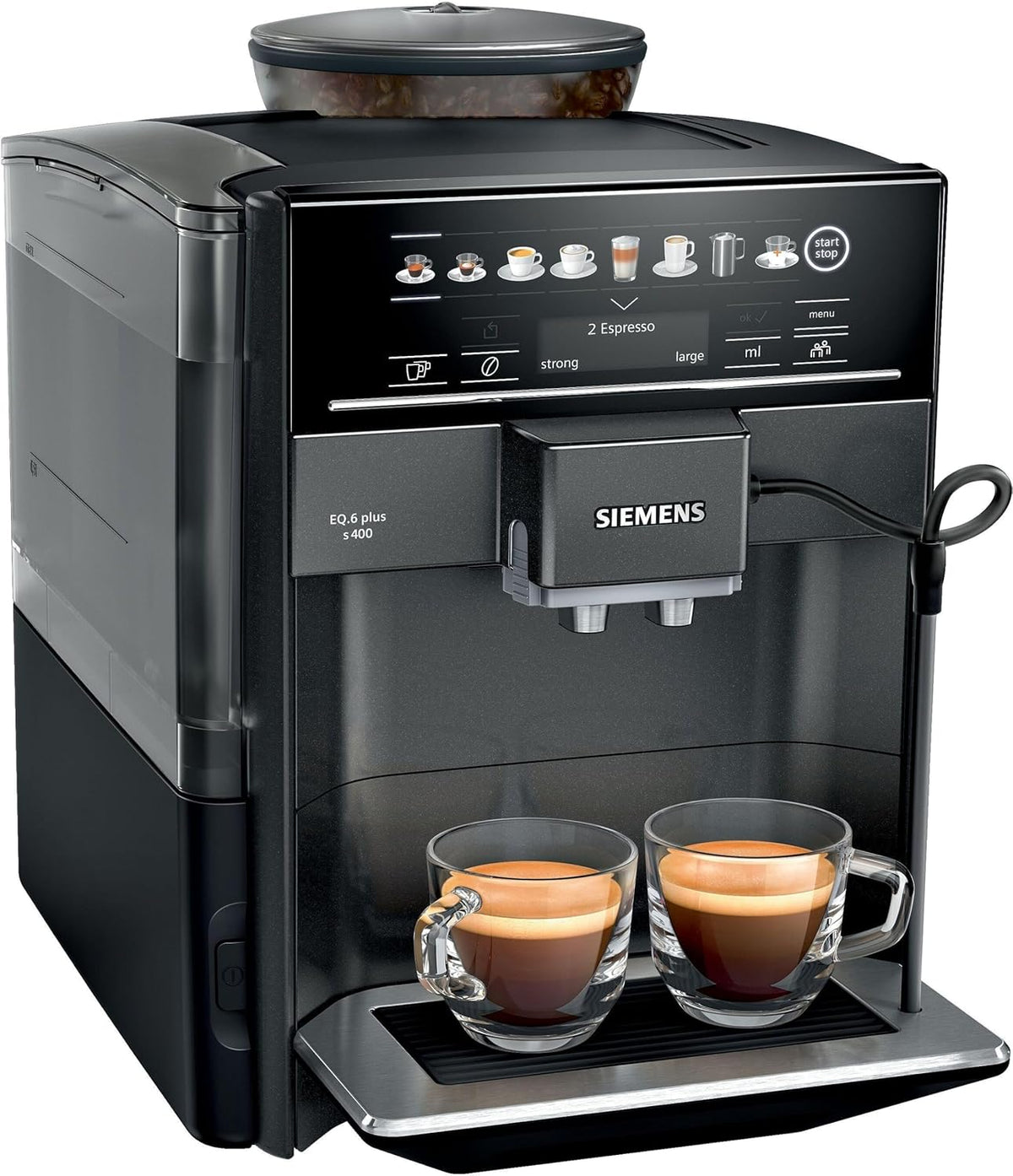 Siemens EQ6 Plus TE654319RW Kaffeevollautomat - 1,7 Liter Tank mit integriertem Display - Selbstreinigungsfunktion für komfortable Pflege - Schwarz für Espresso und Kaffee