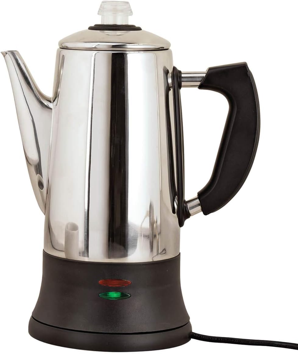 Home Marketplace Kaffee Perkolator - Edelstahl für bis zu 12 Tassen - Klassische Perkolator Kaffeemaschine in Silber - Große Kaffeekanne für Haushalt Gäste und längere Kaffeerunden