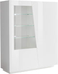 Web Furniture VEGA Vitrine 120 x 43 x 146 cm - diagonale Türen mit Glas für Bücher und Dekoration - Weiß aus Melamin - moderne Vitrine Made in Italy