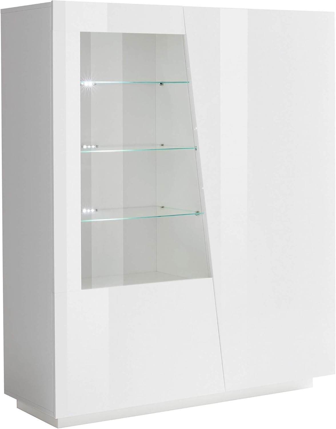 Web Furniture VEGA Vitrine 120 x 43 x 146 cm - diagonale Türen mit Glas für Bücher und Dekoration - Weiß aus Melamin - moderne Vitrine Made in Italy