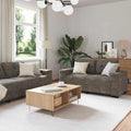 Sofa Set 2 und 3 Sitzer - Dunkelgraues Kunstleder mit Holz Stahl Gestell - Zweiteilige Couchgarnitur - Für Wohnzimmer und Büro