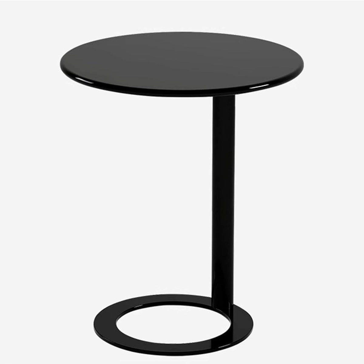 C förmiger Beistelltisch - Rund mit schwarzem Podestsockel - Kompaktes Design für kleine Räume - Für Wohnzimmer Schlafzimmer und Sofa