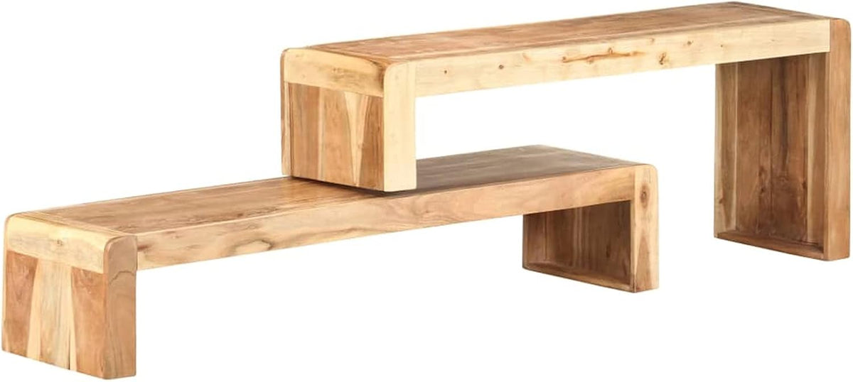 TV Schrank Set 2 teilig - Wohnwand mit Wandschrank aus massiver Akazie - TV Möbel und Phonomöbel für Mediengeräte - Massivholz Set für Wohnzimmer