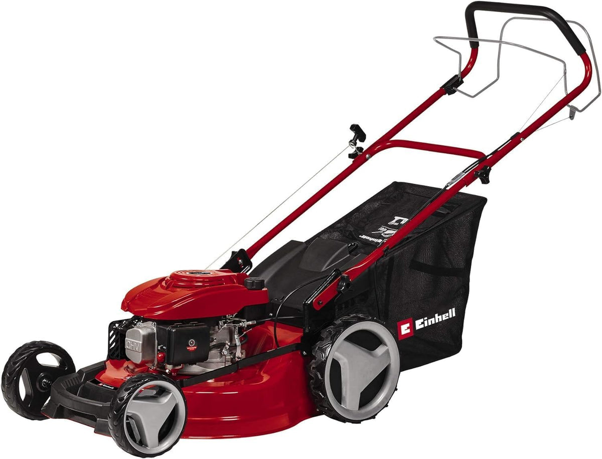 Einhell GC PM 51 3 S HW Benzin Rasenmäher - 2,7 kW 4 Takt Motor mit 51 cm Schnittbreite - Für Rasenflächen bis 1800 m2 - Hinterradantrieb 70 l Fangkorb 6 Schnitthöhen