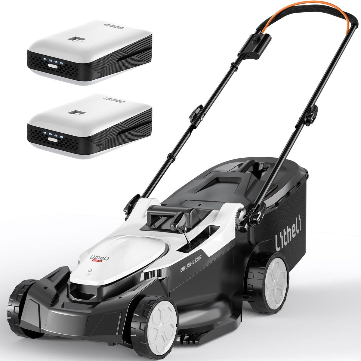 Litheli U20 Akku Rasenmäher - 43 cm Schnittbreite mit Brushless Motor - 2 x 20 V und 2 x 4,0 Ah Akkus - bis 500 m2 mit 40 L Fangkorb