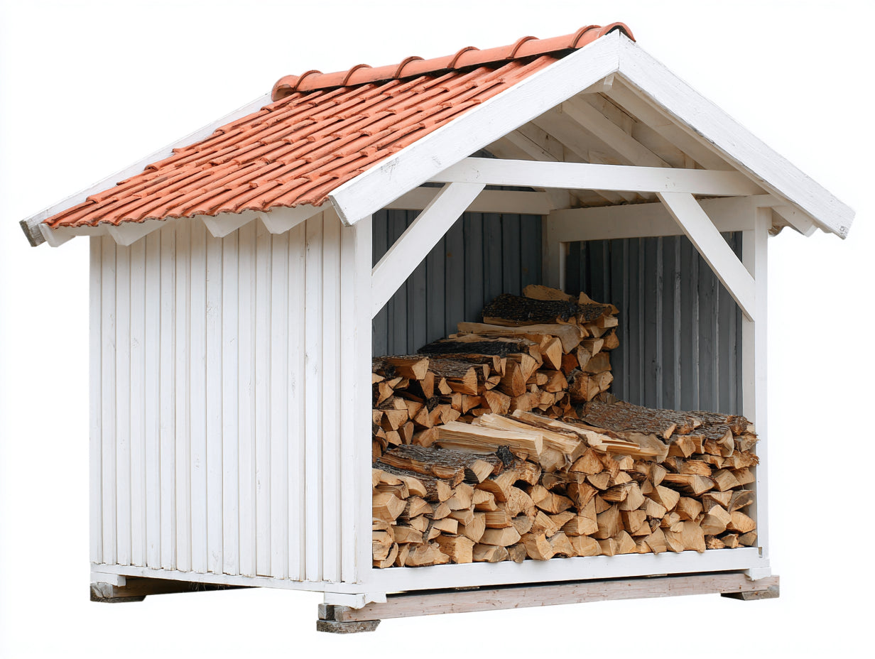 Kaminholzregal - Holz-Ton - 226x84x184 cm - Weiß-Rot-Grau - Landhausstil