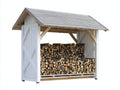 Kaminholzregal - Holz - 240 x 90 x 190 cm - Weiß-Natur-Grau - Landhausstil mit Satteldach