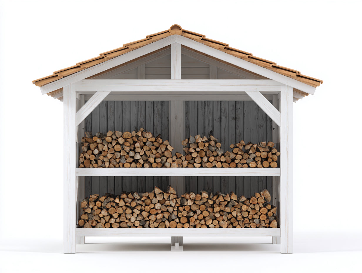 Kaminholzregal-Holz-265x84x222 cm-Weiß-Natur-Rustikales Design