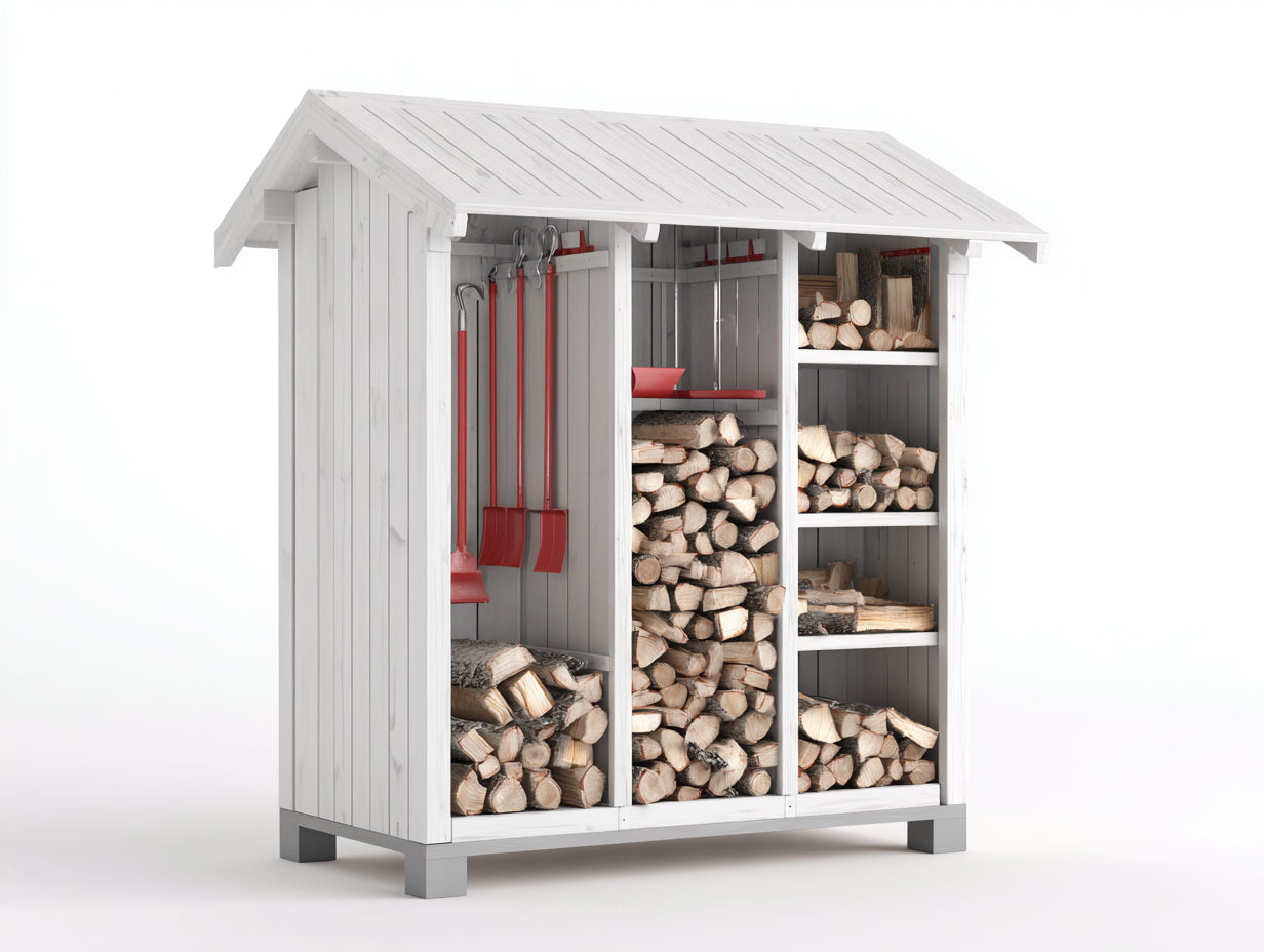 Kaminholzregal - Massivholz - 168x76x190 cm - Weiß - Landhausstil