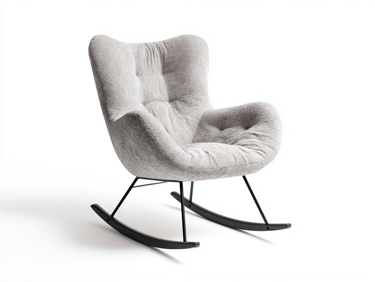 Schaukelstühle-Bouclé-Stoff-Metall-Holz-97x83x102 cm-Hellgrau-Modern