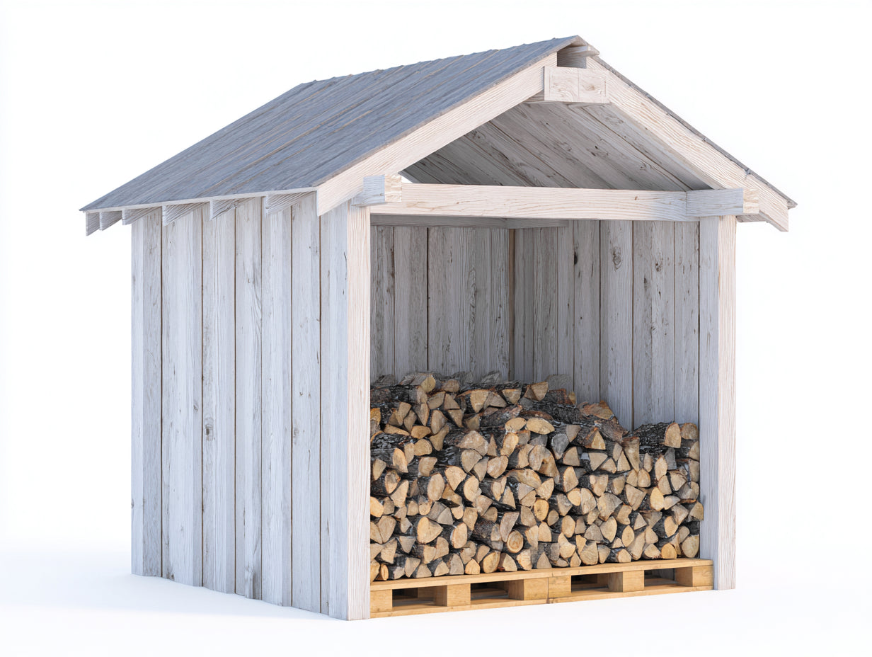 Kaminholzregal - Holz - 185x92x188 cm - Weiß-Natur - Überdachtes Gartendesign