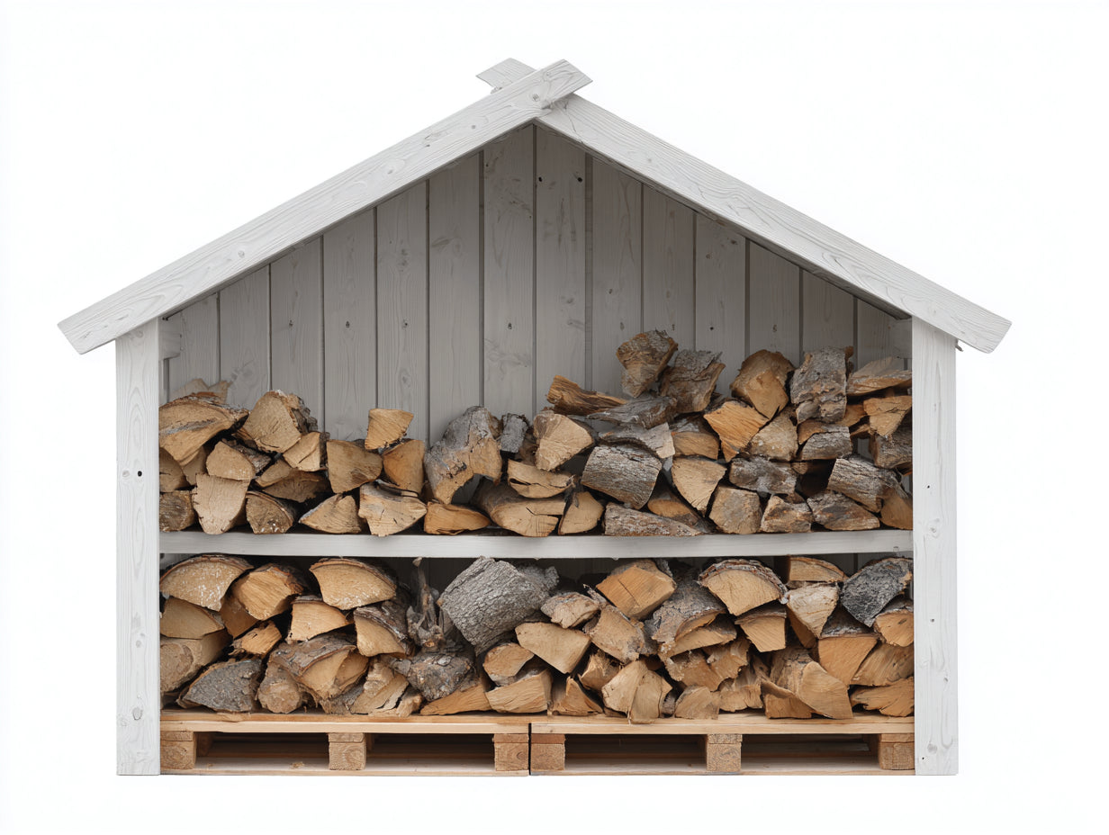 Kaminholzregal-Holz-240x80x205 cm-Weiß-Natur-Rustikales Design
