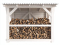 Kaminholzregal Holz 250x80x180 cm - Weiß-Grau - Überdachtes Design für Garten
