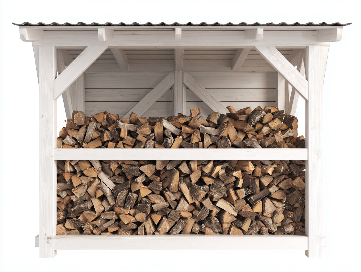 Kaminholzregal Holz 250x80x180 cm - Weiß-Grau - Überdachtes Design für Garten