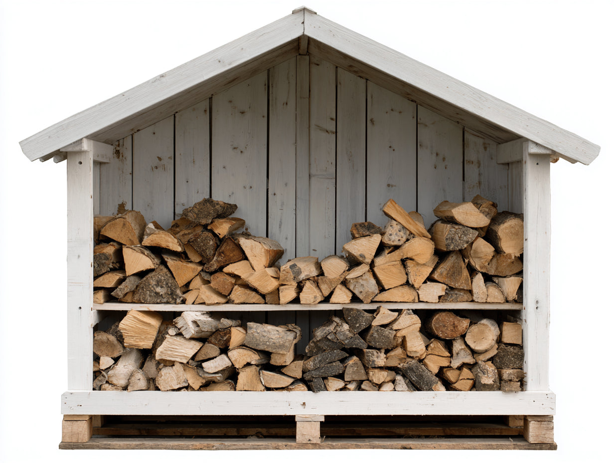 Kaminholzregal-Holz-225x85x195 cm-Weiß-Natur-Rustikales Design