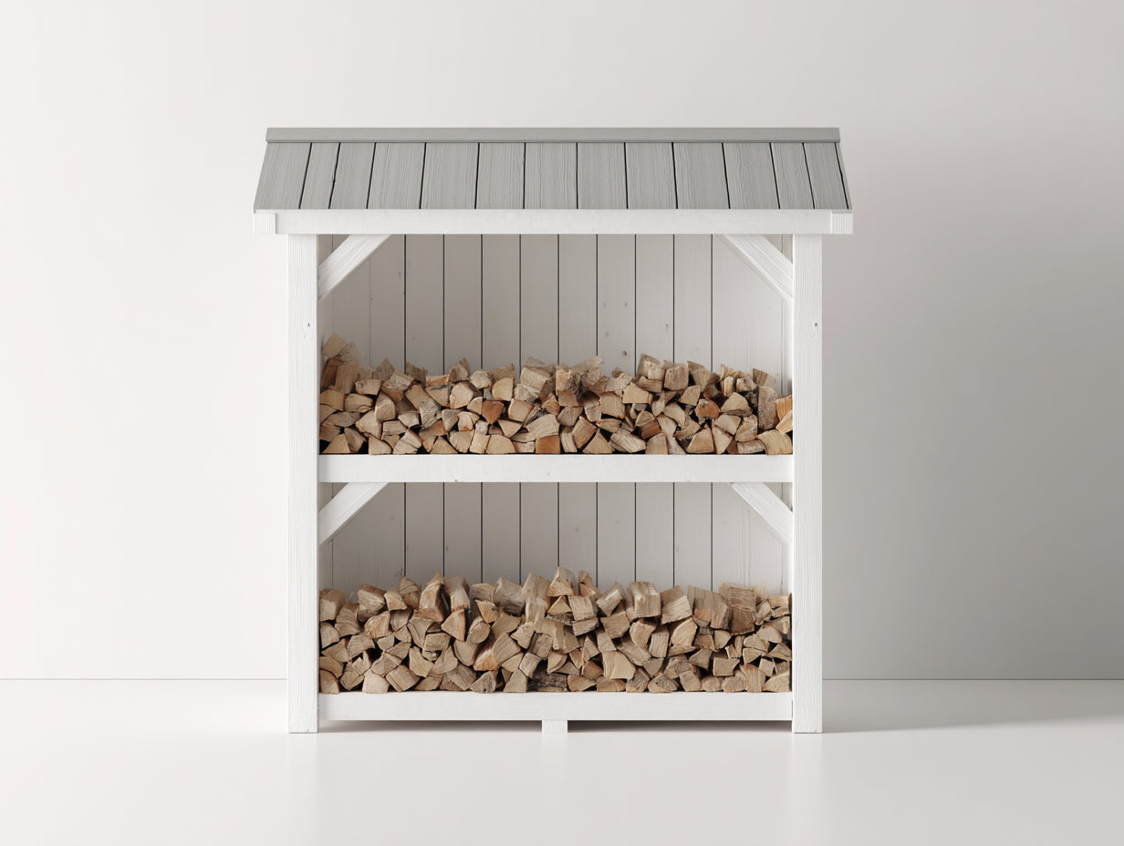 Kaminholzregal aus Holz 160 x 55 x 180 cm - Weiß-Grau - überdachtes Design für Außenbereich