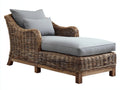 Sonnenliege-Rattan-Teakholz-192 x 77 x 81 cm-Naturbraun-Hellgrau-Modernes Lounge-Design