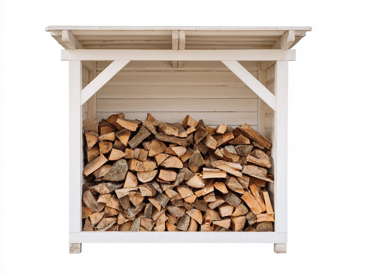 Kaminholzregal Holz 150 x 50 x 140 cm - Weiß - mit Schutzdach für Außenbereich