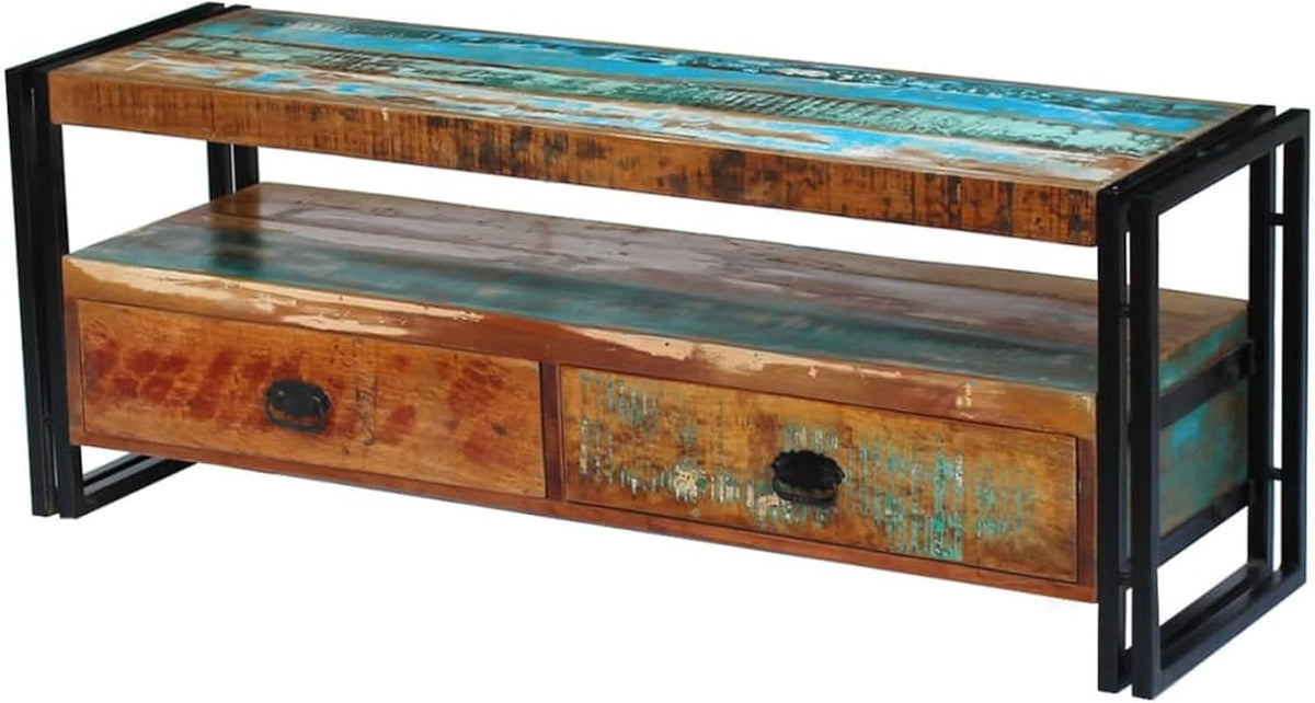 ZEYUAN TV Lowboard - Fernsehschrank aus recyceltem Massivholz - Rechteckiges TV Board und Phonomöbel - Für Wohnzimmer Schlafzimmer ohne Montage