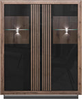 Forte Savona Vitrine - 2 Türen in Schwarz Edeleiche und Hochglanz - Glas Holzwerkstoff Kunststoff und Metall - 133 x 161,8 x 42,3 cm für Hausbar