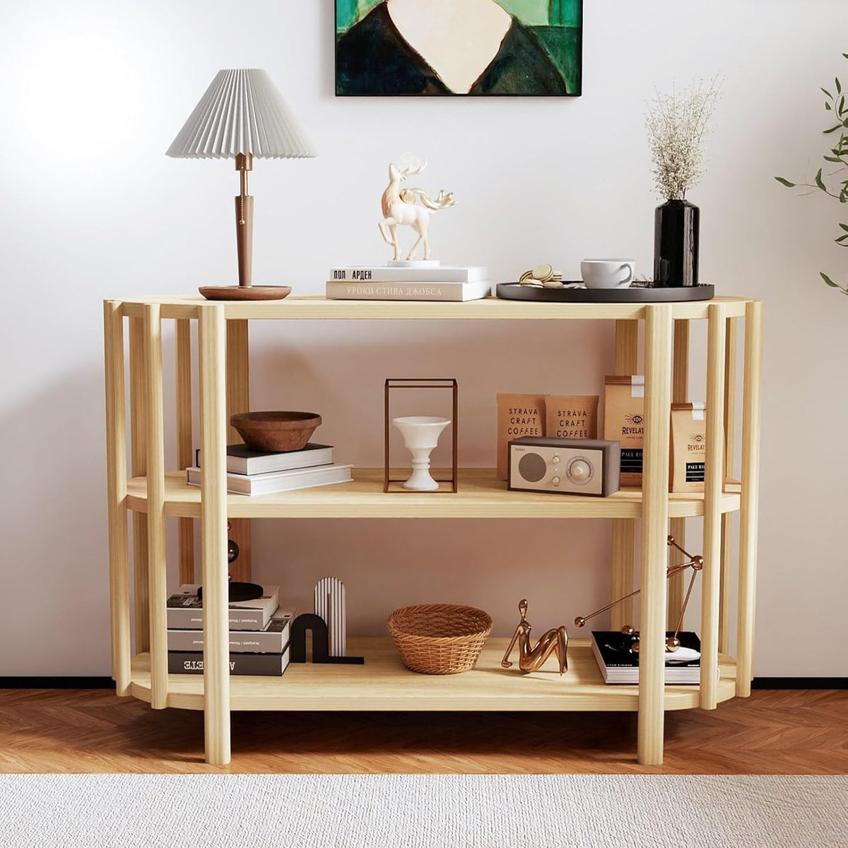 Ovaler Couchtisch - Naturholzfarbene Tischplatte mit Beinen - Großzügige Ablage im modernen Design - Für den zentralen Sitzbereich im Wohnzimmer