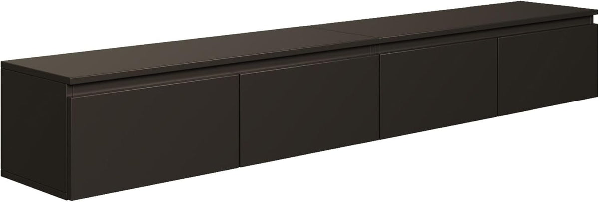 Selsey Bemmi TV Hängeboard - 200 cm mit 2 Klappenfächern und ABS Kanten - Schwarz melaminbeschichtet aus Spanplatte - Minimalistisches Lowboard für Wohnzimmer