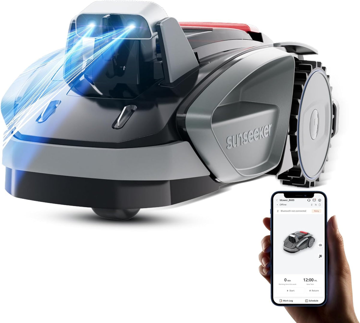 Sunseeker V3 Mähroboter - Für Rasenflächen bis 600 m2 ohne Begrenzungskabel - Vision AI mit Doppel Kamera und App Steuerung - Ein Klick Mähen für Steigungen bis 42 Prozent