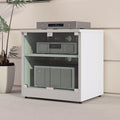 HiFi Schrank mit Glastür - Metall Rack mit 2 verstellbaren Regalböden - Abschließbare Tür und Wärmeableitung - Weißes Phonomöbel für Audio Komponenten